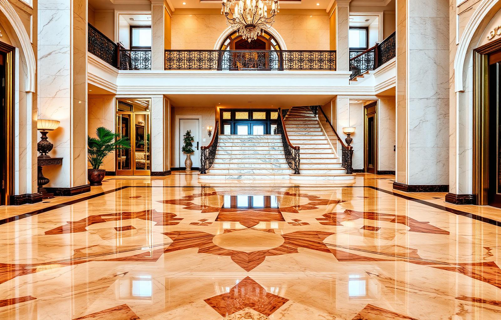 أرضية رخام مصقولة بعد خدمة تلميع وجلي احترافي في الرياض - Professional polished marble floor by Jalibalaat KSA in Riyadh
